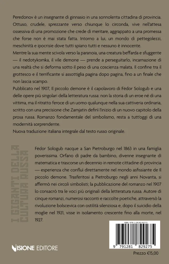 Quarta di copertina del libro Il Vile Demone di Fëdor Sologub – Visione Editore